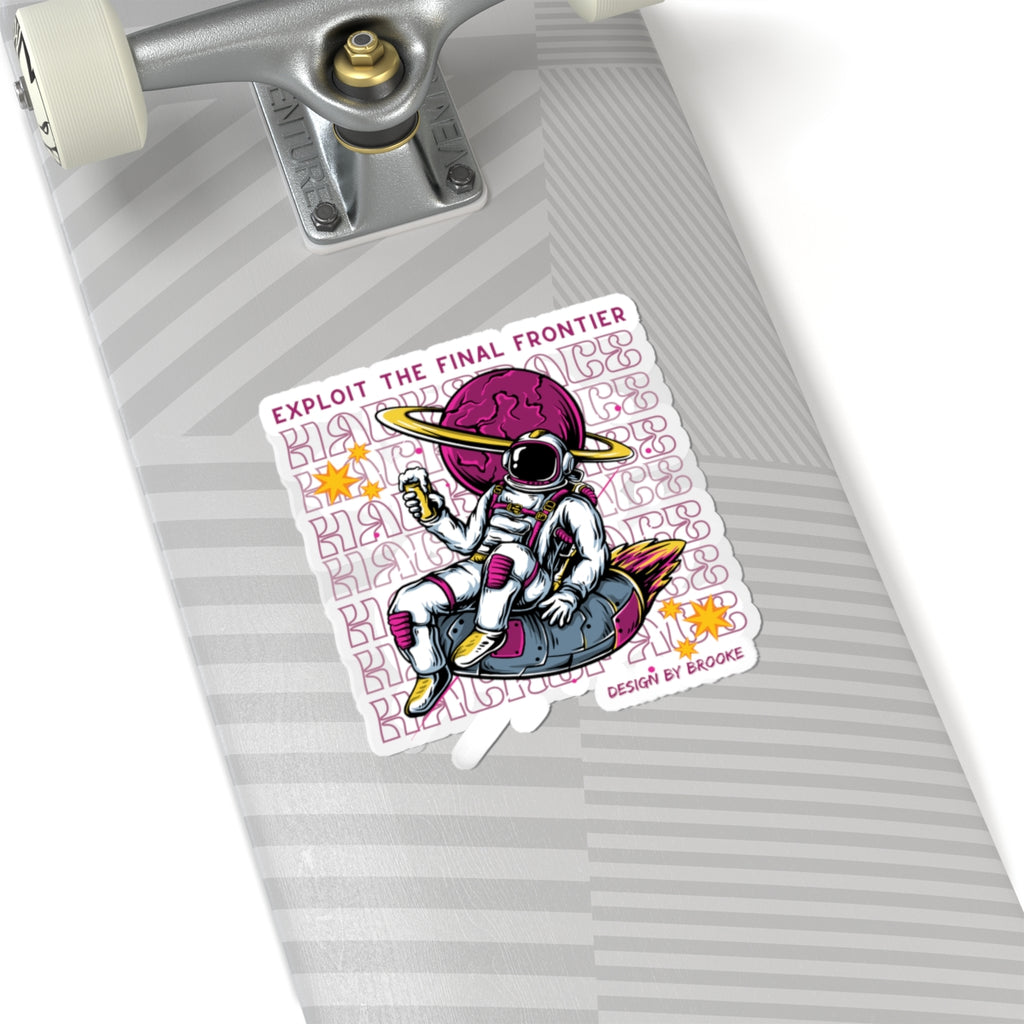 Astronaut Hacker Vinyl Stickers (Square) — "Exploit the Final Frontier" Retro Space