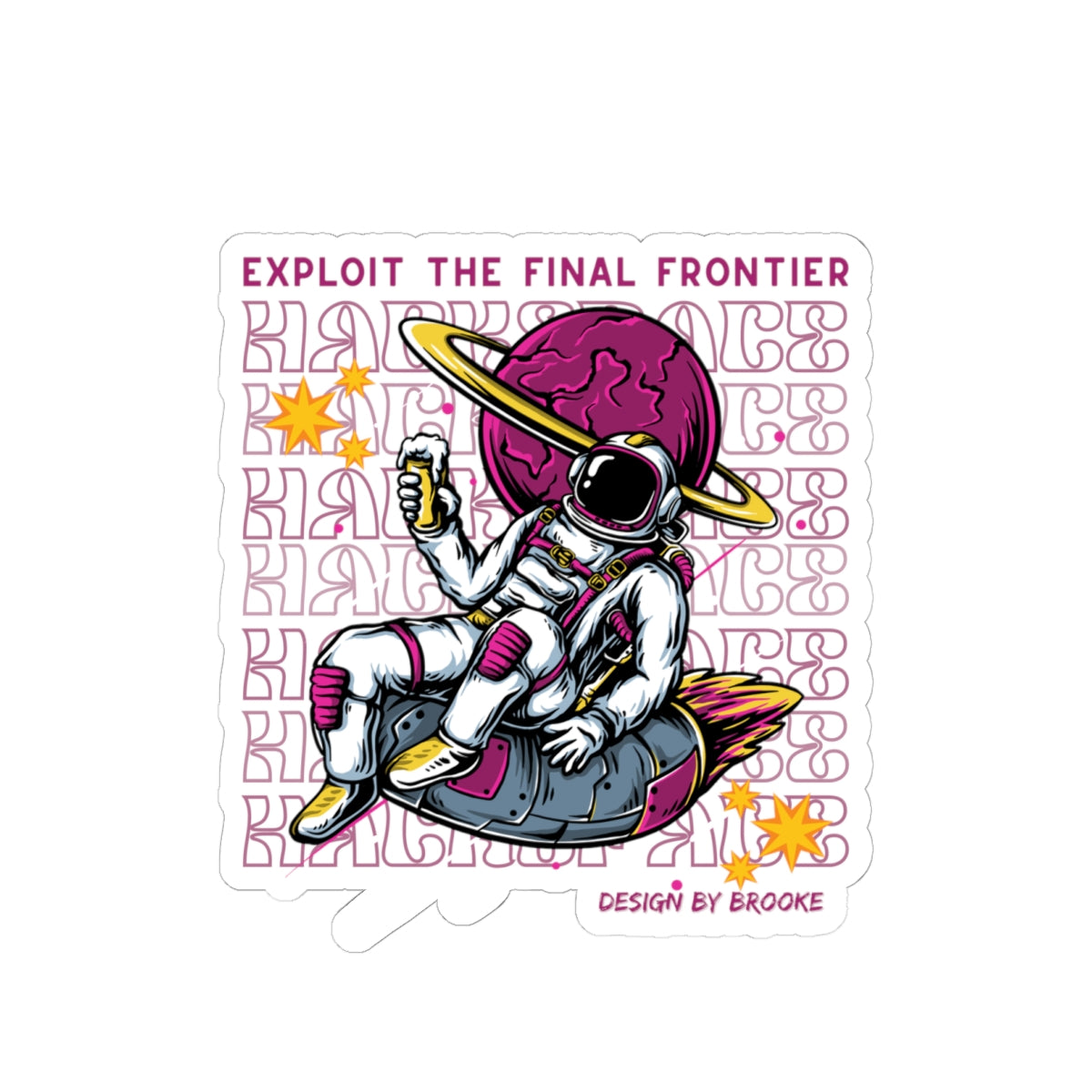 Astronaut Hacker Vinyl Stickers (Square) — "Exploit the Final Frontier" Retro Space